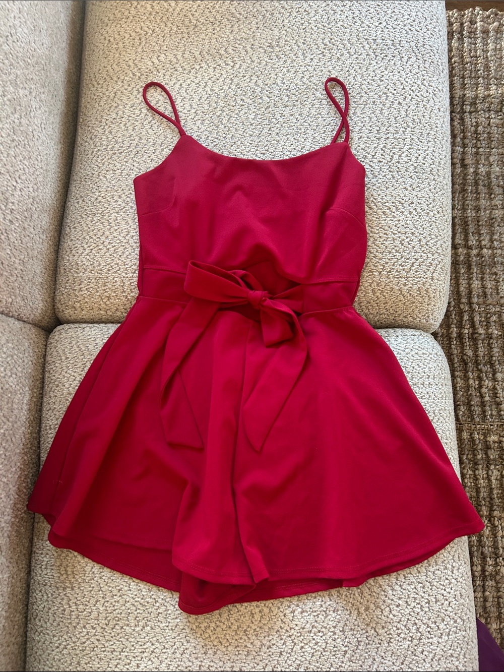 Girls Red Spaghetti-Strap Dress with Waist Tie